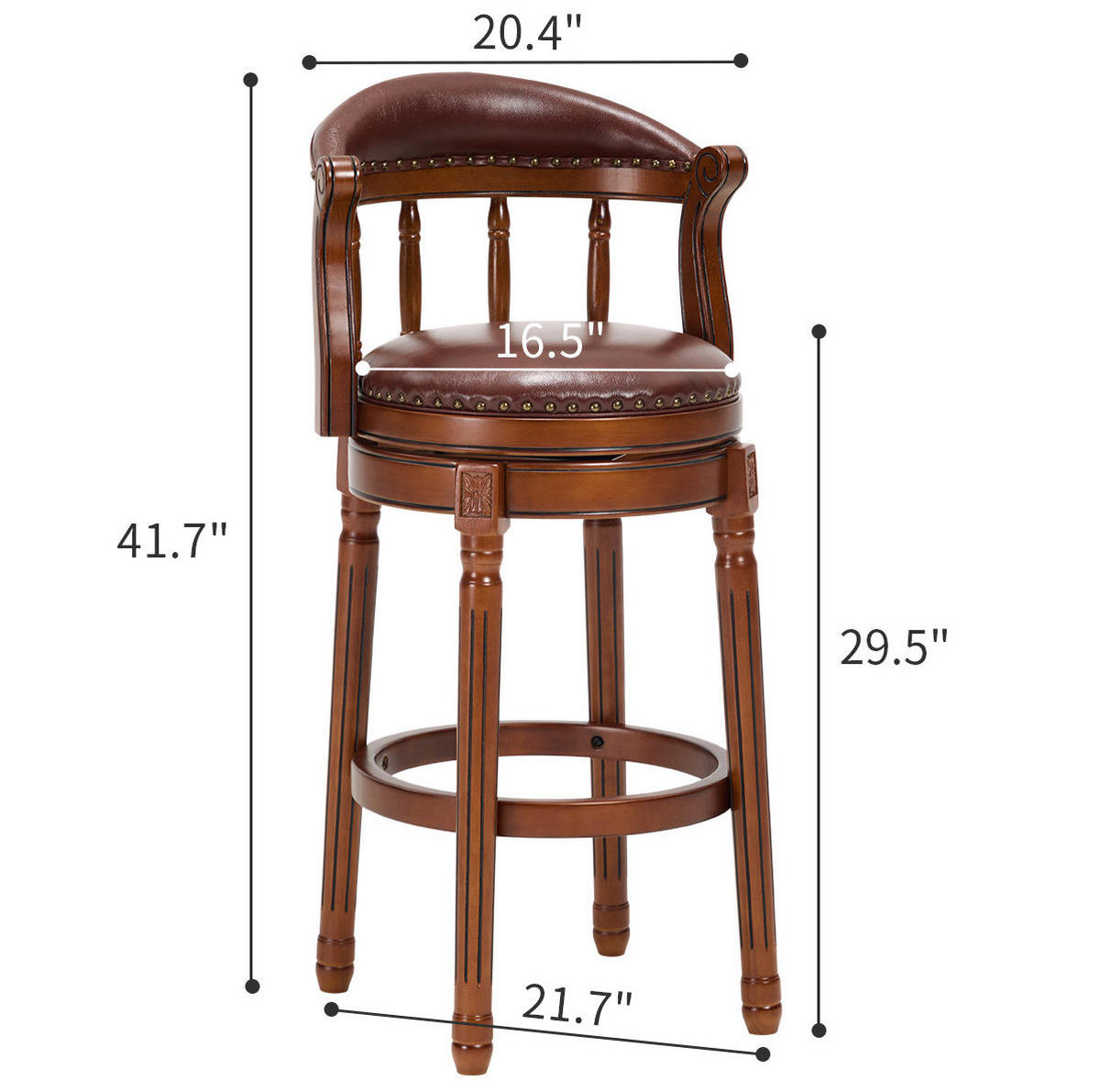 BARHOCKER drehbar mit Rückenlehne Sitzhöhe 75 cm Echtleder Braun Holz - Braun, Holz (54.8/96/54.81cm) - Meubliv