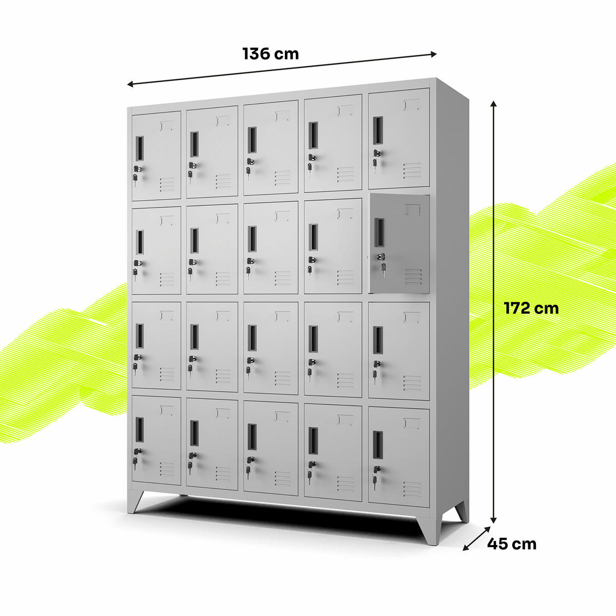 MEHRZWECKSCHRANK aus Metall mit 20 Fächer Hellgrau 136x172x45cm - Hellgrau, Metall (136/172/45cm) - Muralo