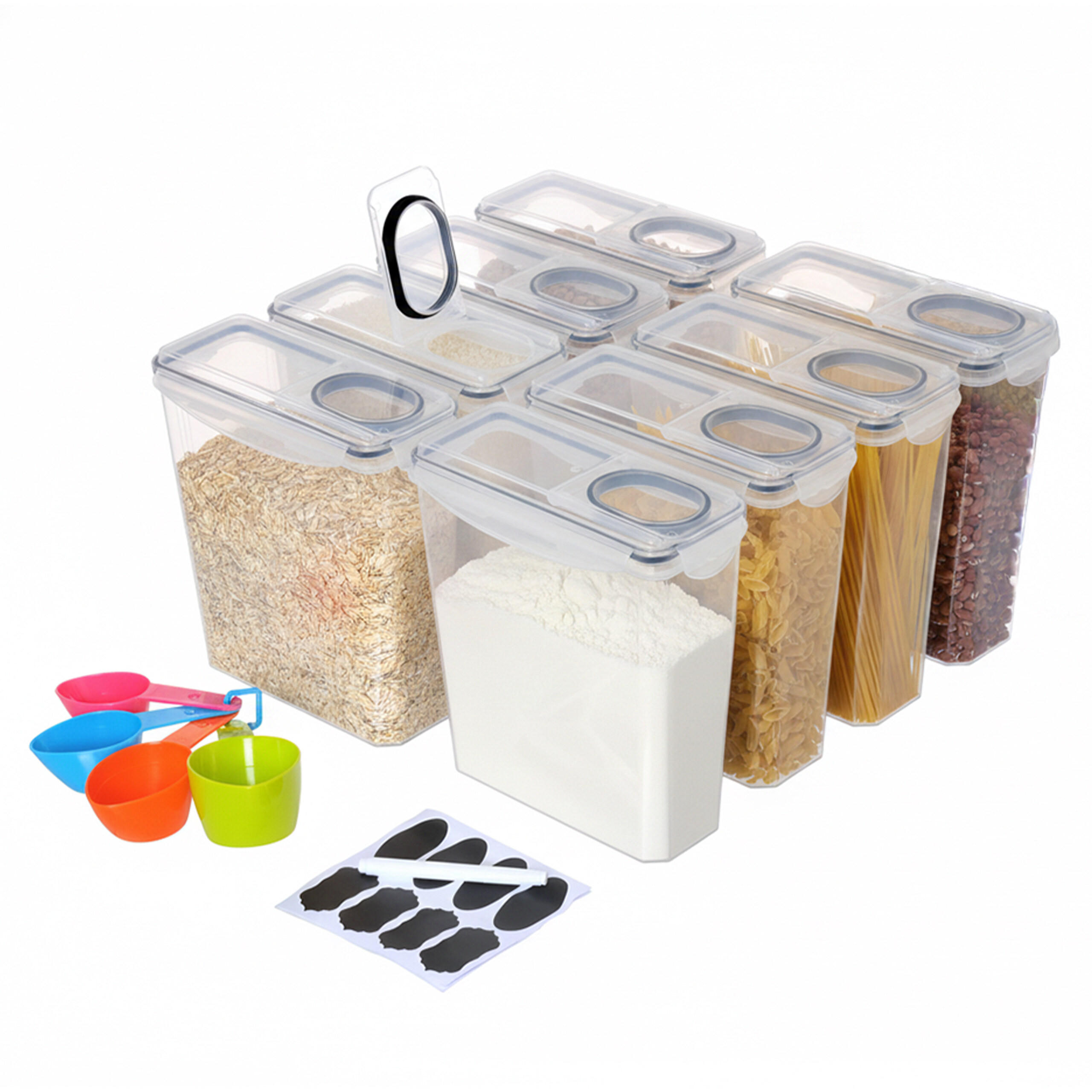 FÖRVARINGSBURKAR Transparent Svart 8-pack 3,7 l lufttäta - Transparent, Plast - Relaxdays