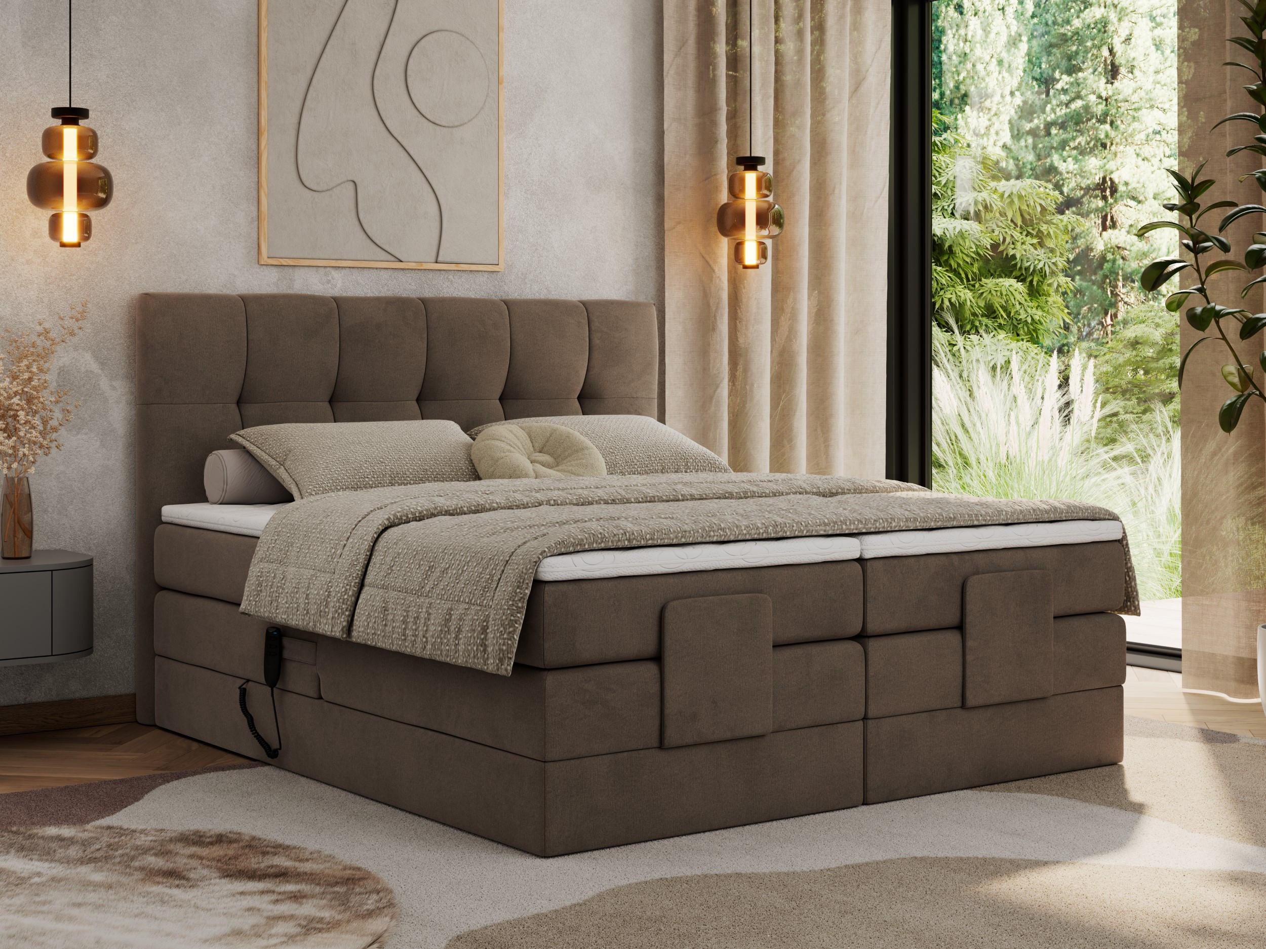 Thumbnail - MKS Boxbett, Braun, Textil, 2-Sitzer, H3, 7-Zonen, Rechteckig, 200x200 cm, Schlafzimmer, Betten, Boxspringbetten