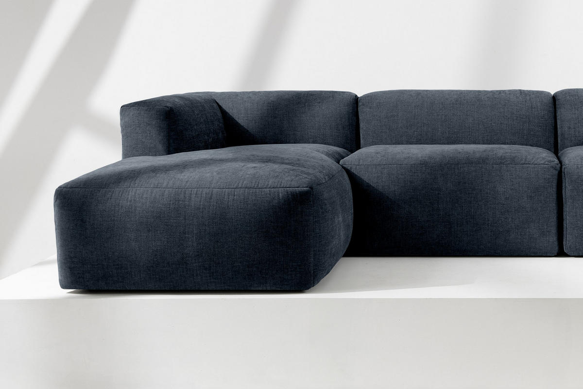 PANORAMA-ECKSOFA BUFFO 7/8 Sitzer mit extrem weicher Sitzfläche, Gewebestoff, dunkelblau - Dunkelblau, Textil (424/73/180cm) - KONSIMO®