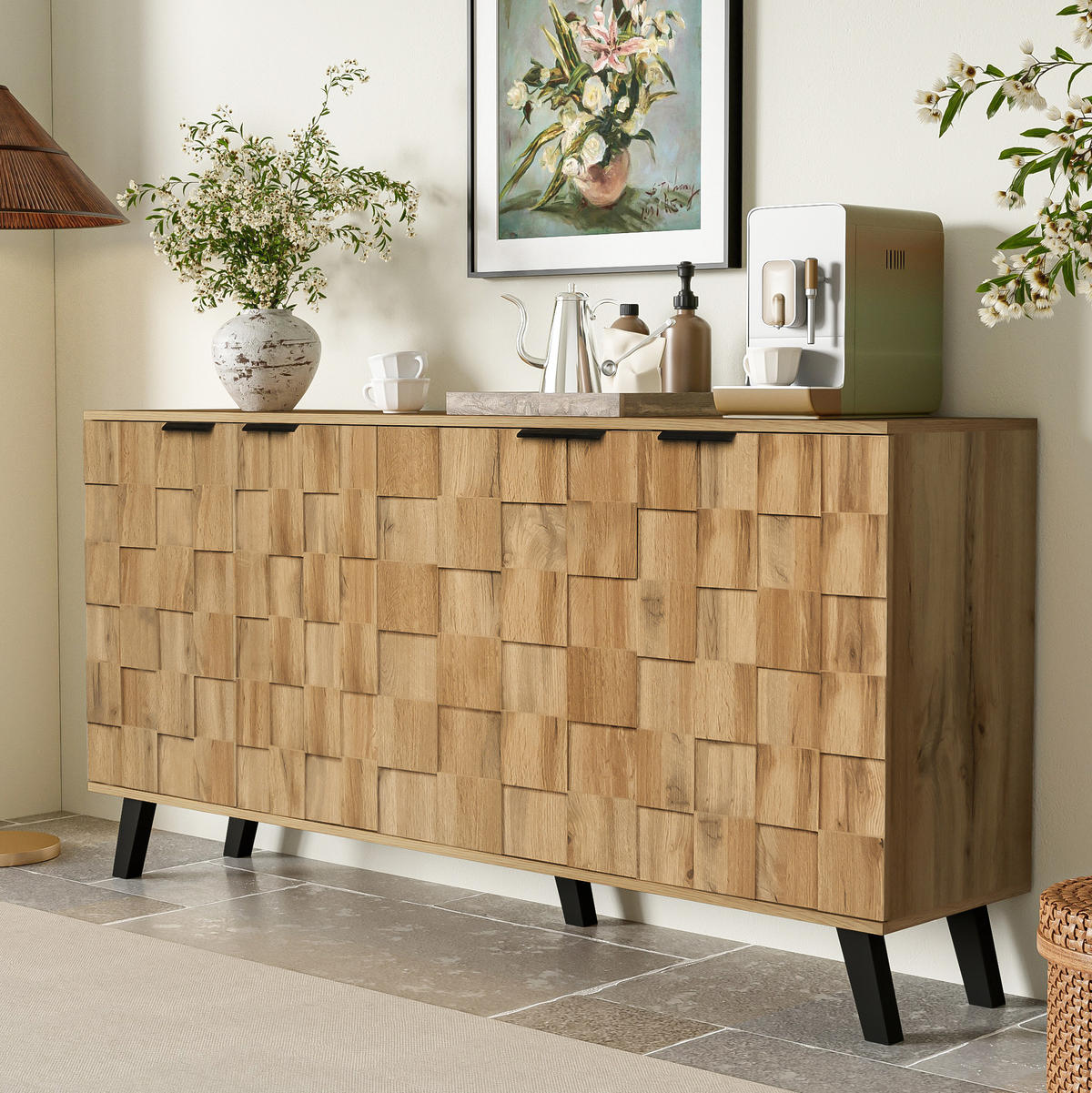 SIDEBOARD 160,5/35,5/78 cm mit 4 Türen in Holzfarbe und modernem Design - Naturfarben, Holzwerkstoff (160.5/78/35.5cm) - BEAOK