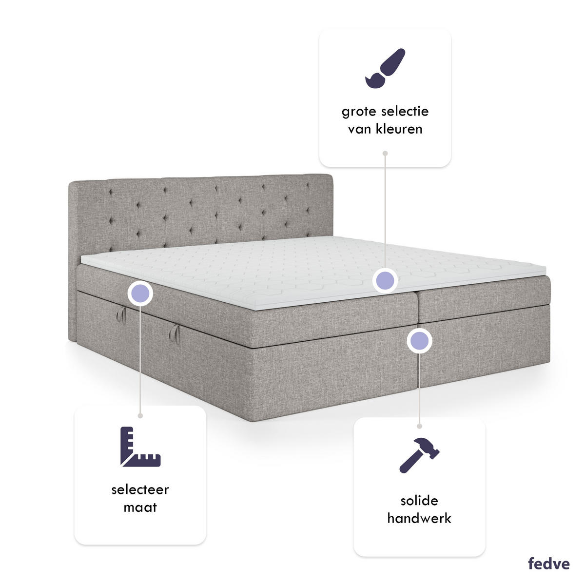 BOXBETT Doppelbett Pekin Hellgrau 140x200 cm - Hellgrau, Textil (140/200cm) - Fedve