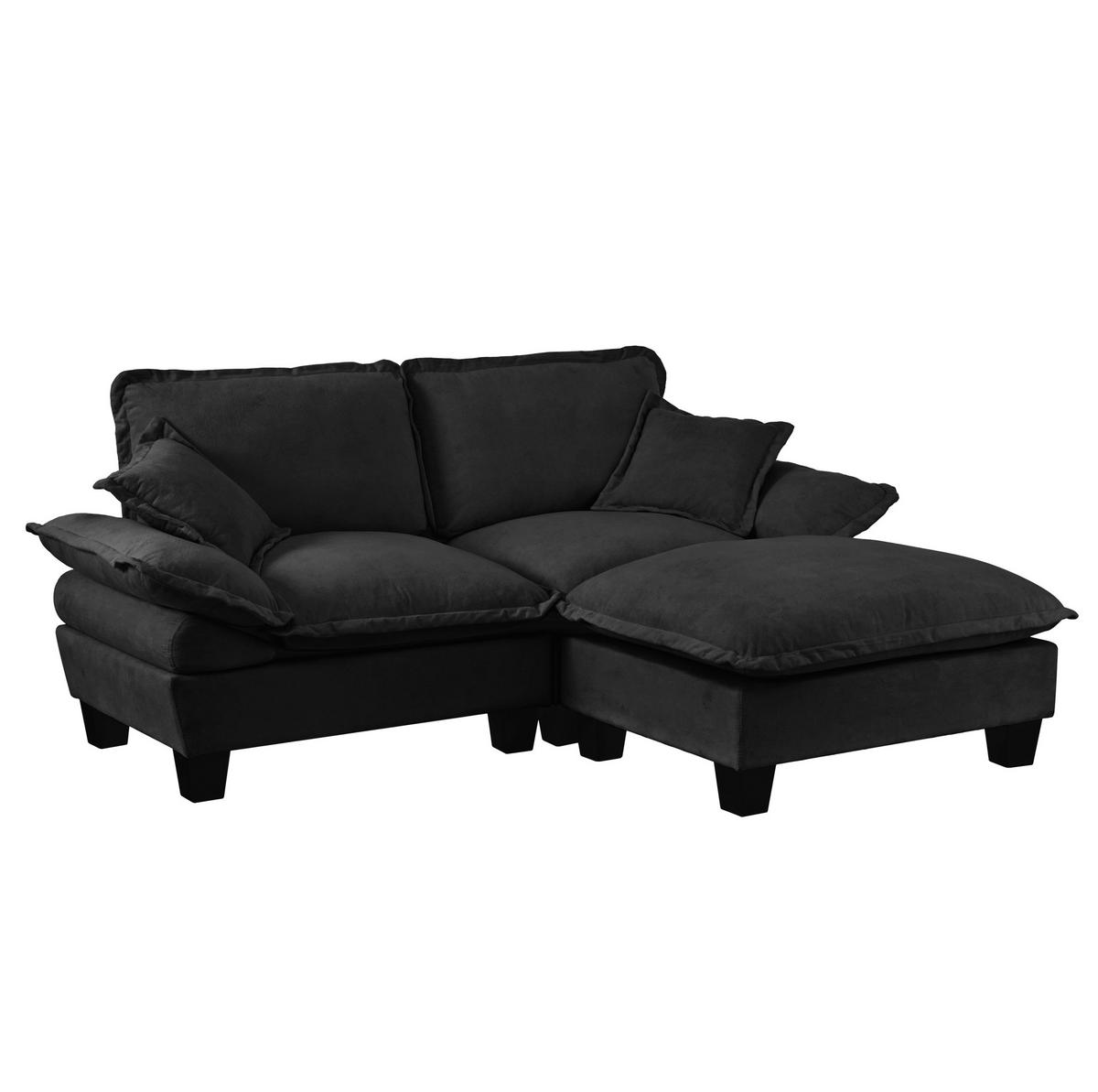 SOFA modular mit Ottomanen 194 x 151 cm Chenille Schwarz - Schwarz, Holzwerkstoff (151/194cm) - Meubliv