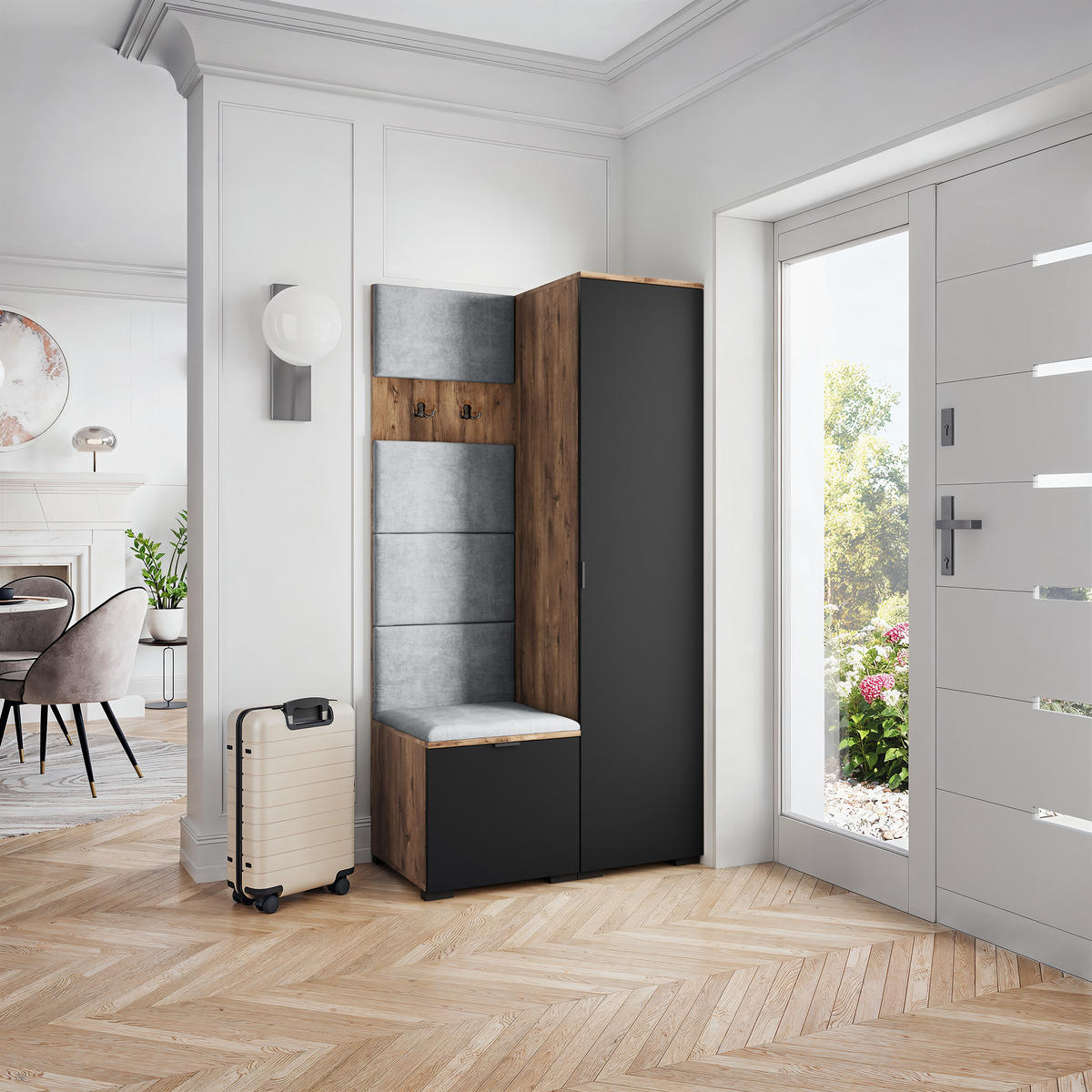 GARDEROBENSCHRANK LORI 95/181/51 cm Modern Eichefarben - Eichefarben/Schwarz, Holzwerkstoff (95/181/51cm) - MASSENO