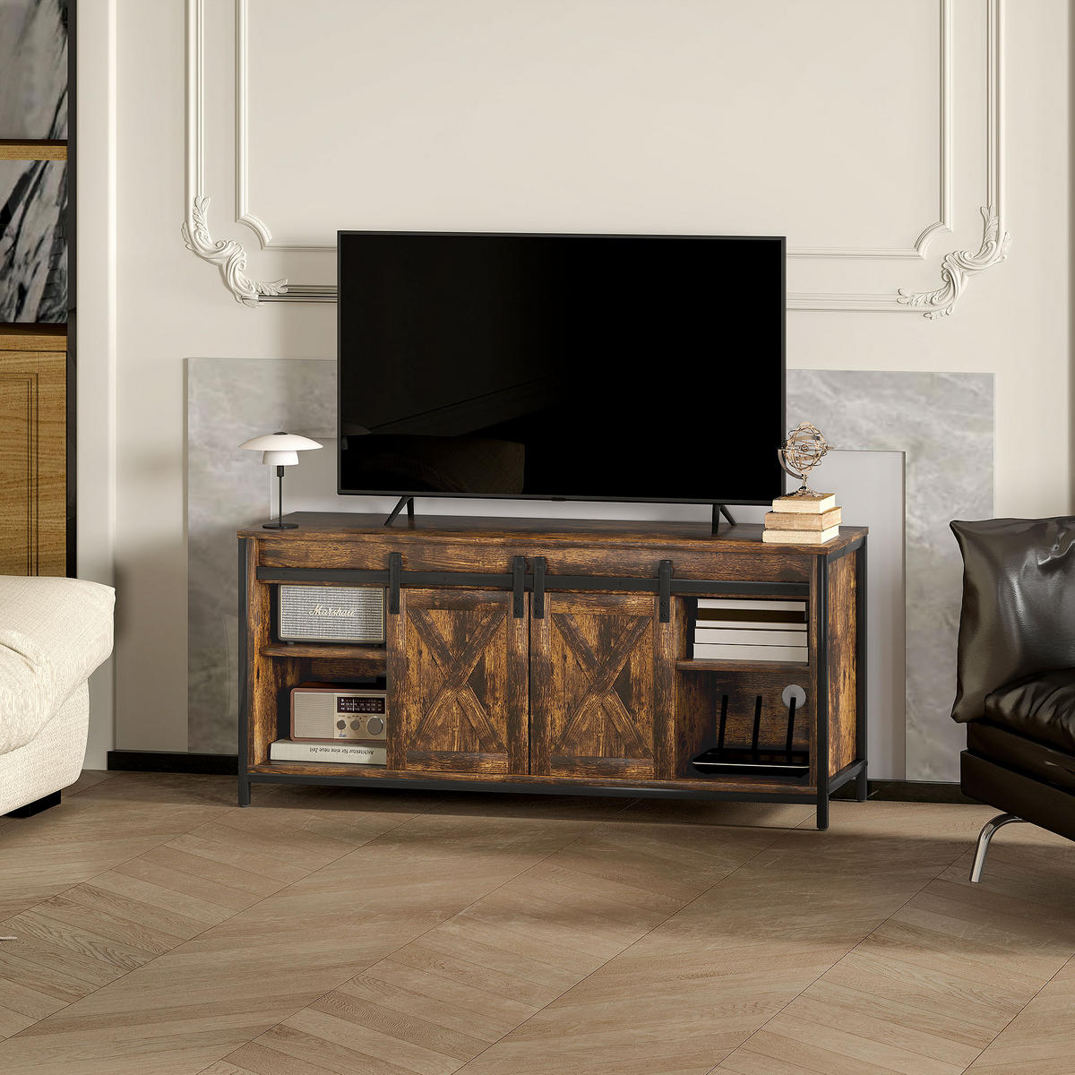 TV-SCHRANK, Fernsehtisch für Fernseher bis zu 60 Zoll, 120 x 40 x 54 cm Braun - Braun, Holzwerkstoff (120/54/40cm) - HOMCOM