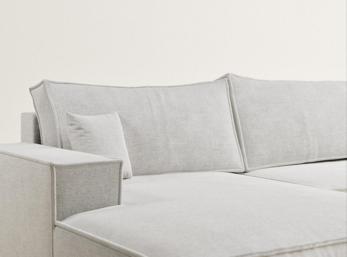 WOHNLANDSCHAFT Kyoto Beige grau Chenille-Stoff - Greige/Schwarz, Holz/Holzwerkstoff (398/70/148cm) - Maison de Reve