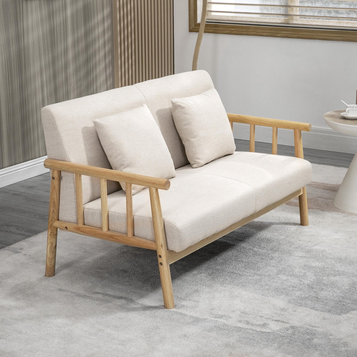 2 Sitzer Sofa, Couch mit 2 Lendenkissen, Leinenoptik für kleine Räume Beige - Beige, Holz/Kunststoff (69/74/123cm) - HOMCOM