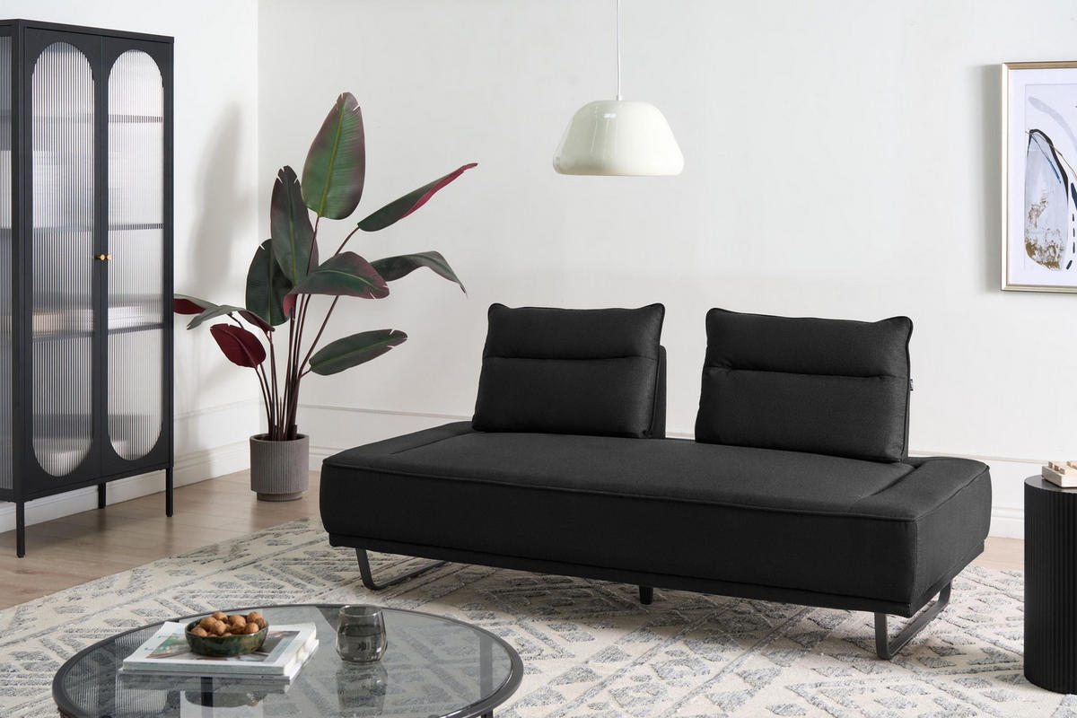 3-SITZER-SOFA Stoff Schwarz Faxen - Schwarz, Textil (184/86/90cm) - Beliani
