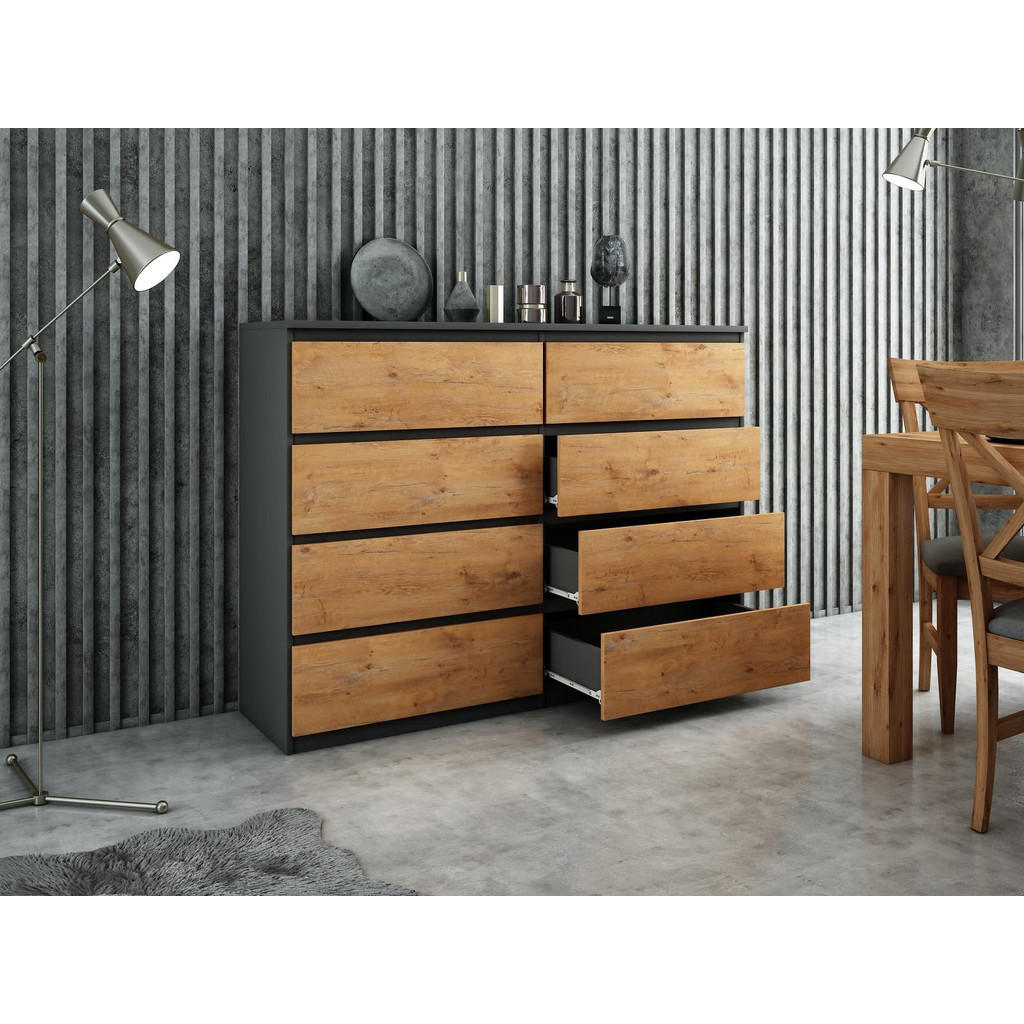 Thumbnail - Mobelsta Kommode, Anthrazit, Esche, Holzwerkstoff, Teilmassiv,Strukturbuche, 8 Schubladen, 120x101.5x39 cm, Wohnzimmer, ...