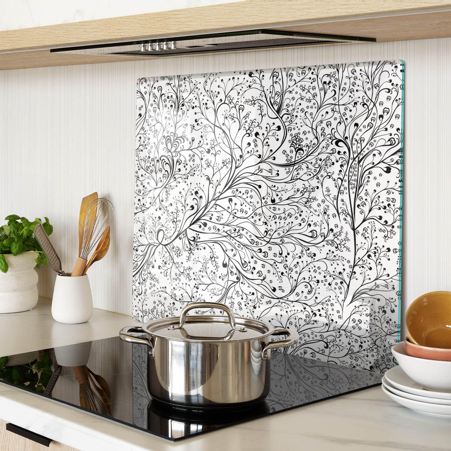 GLASPLATTE 60x52 cm Ineinander verschlungene Zweige - Schwarz, Glas (60/0.4/52cm) - TULUP