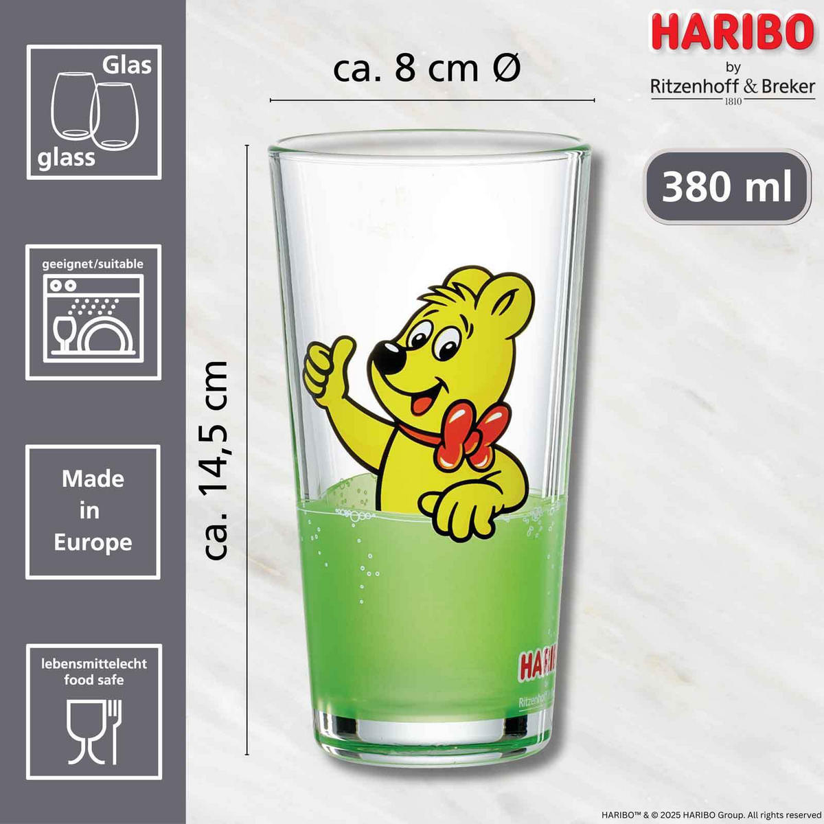 TRINKGLÄSER Haribo Thumbs Up grün 380 ml 6er Set - Grün, Glas (0.38L) - Ritzenhoff Breker