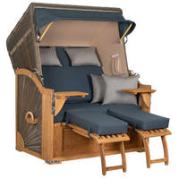 STRANDKORB SEEBLICK 2 Sitzer Teak - Blau/Braun, Metall (125/170/80cm) - Mr. Deko