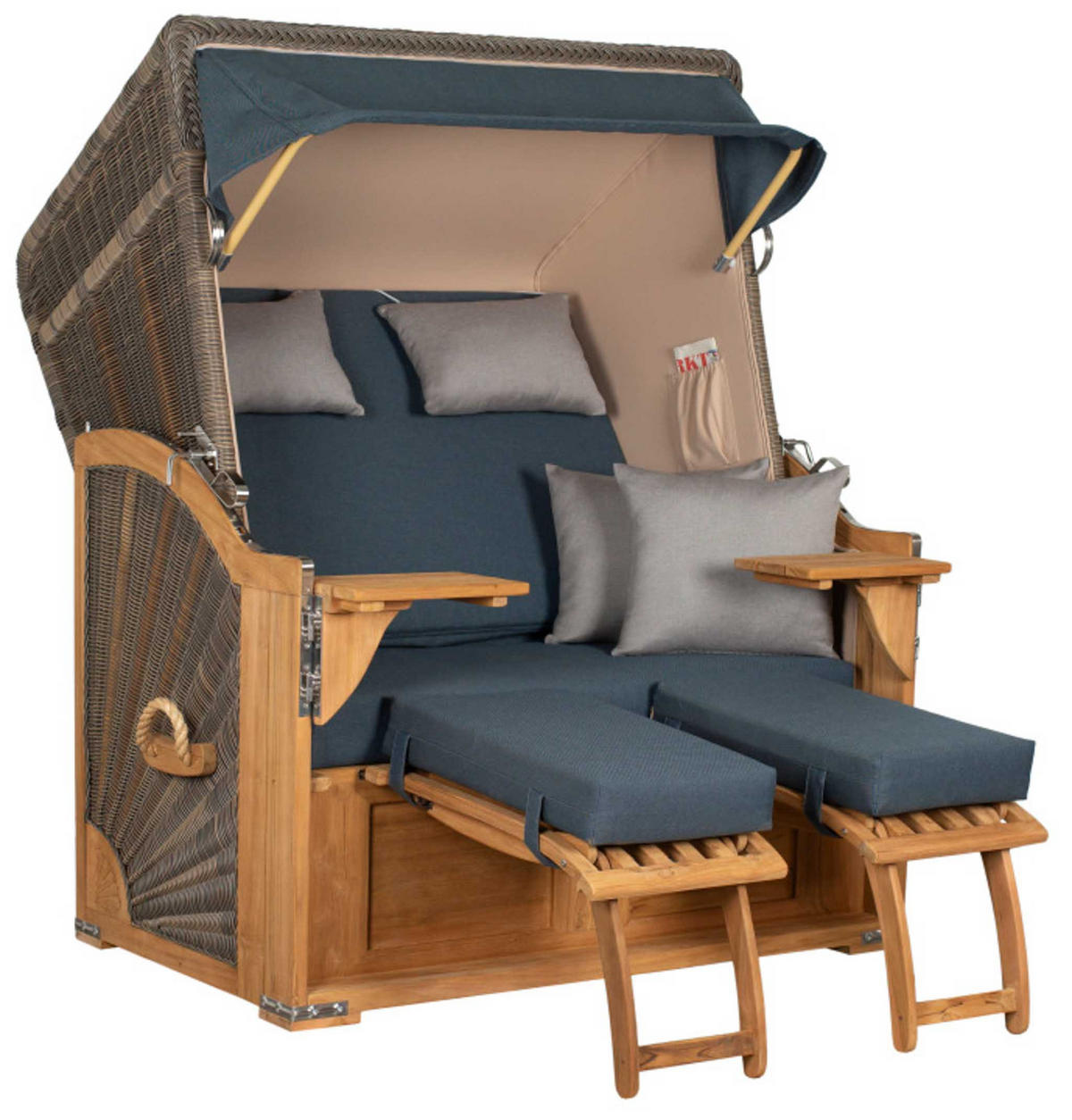 STRANDKORB SEEBLICK 2 Sitzer Teak - Blau/Braun, Metall (125/170/80cm) - Mr. Deko