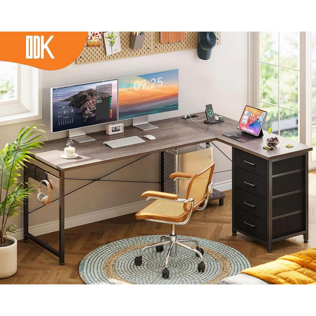 ECKSCHREIBTISCH mit Steckdose und USB-Anschluss 155 x 110 cm - Grau, Holzwerkstoff (110/155/76cm)