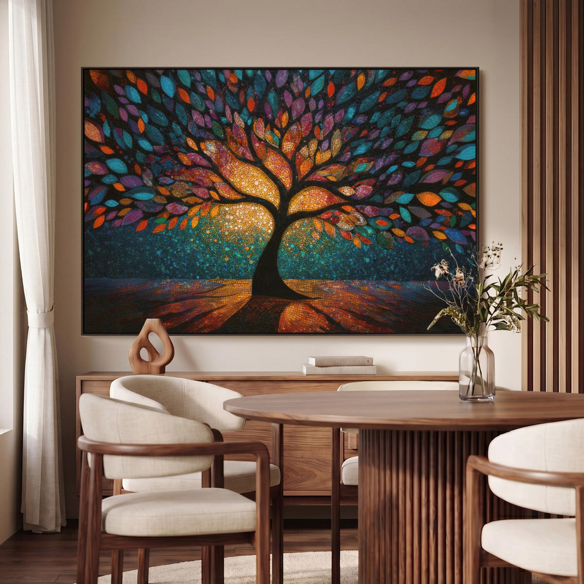 LEINWAND Bilder mit Rahmen - Mosaik - Bunt - Baum - Äste - 150x100 - Multicolor, Textil (150/100cm) - MuchoWow