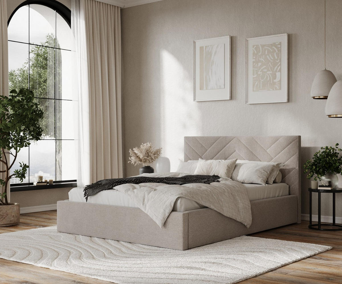 POLSTERBETT Arco 140/200 cm Beige im Asti Stoff - Beige/Schwarz, Holz/Holzwerkstoff (140/200cm) - AltaBeds