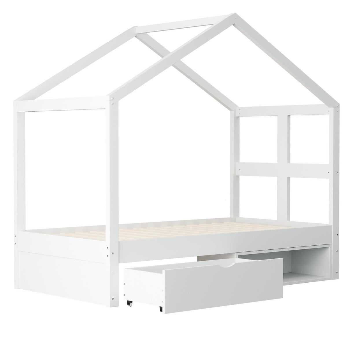 KINDERBETT 90/190 cm mit Schublade, Schuhschrank und LED-Lichtstreifen, Weiß - Weiß, Holzwerkstoff (90/190cm) - Redom