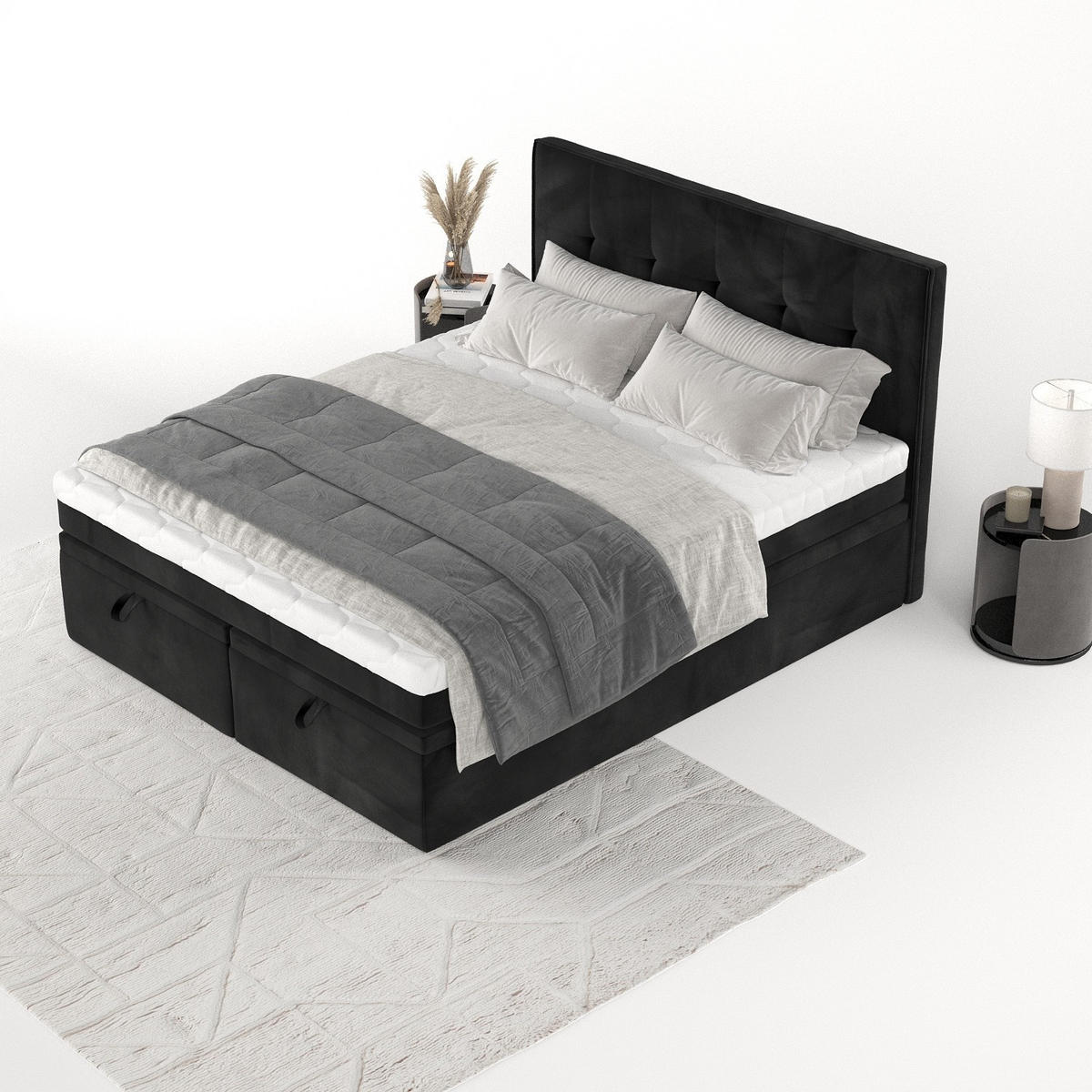 BOXBETT Arivo 140/200 cm Schwarz im Kronos Stoff - Schwarz, Holz/Holzwerkstoff (140/200cm) - AltaBeds