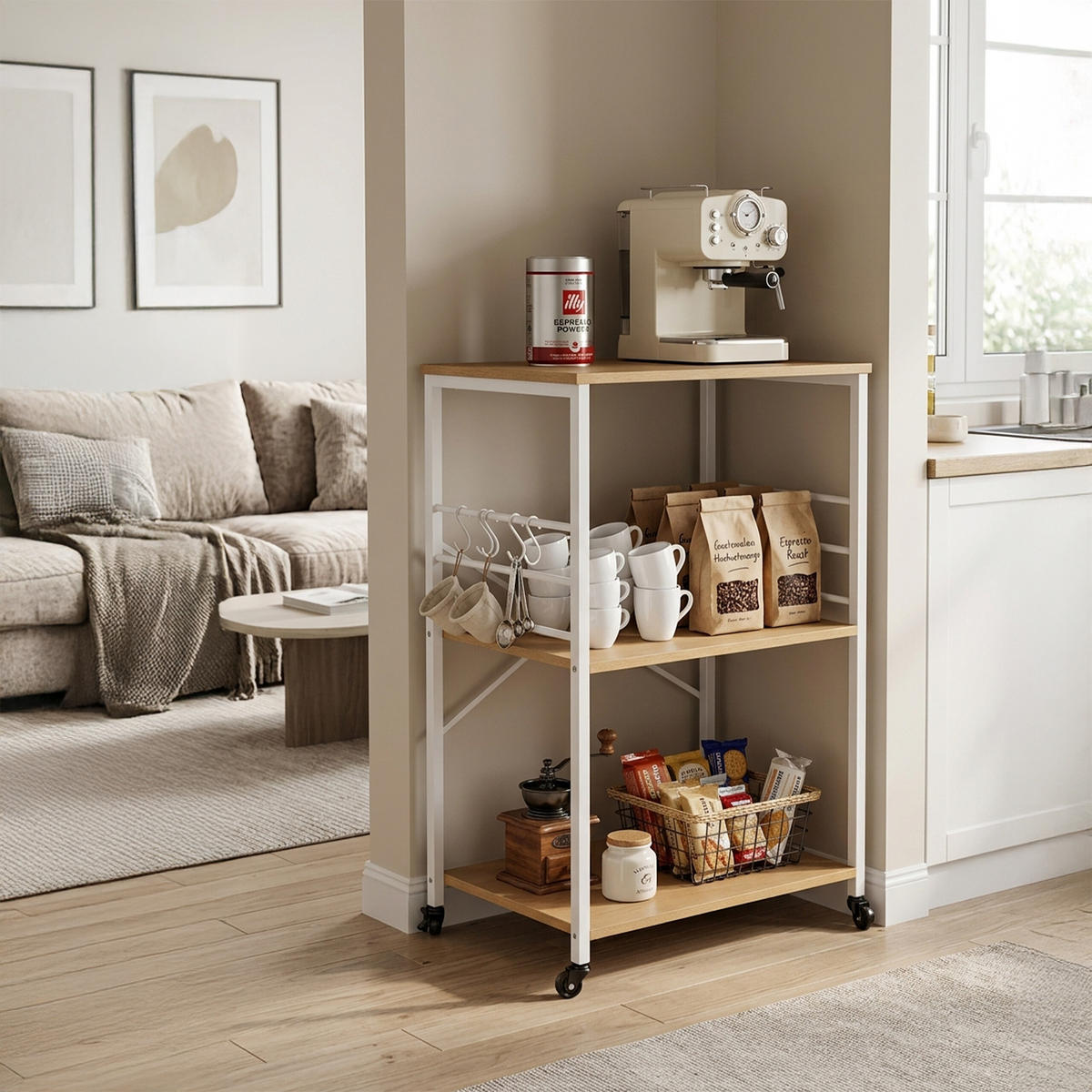 VOZIČEK za postrežbo - večbarvno, kovina/leseni material (60/89/40cm) - Relaxdays