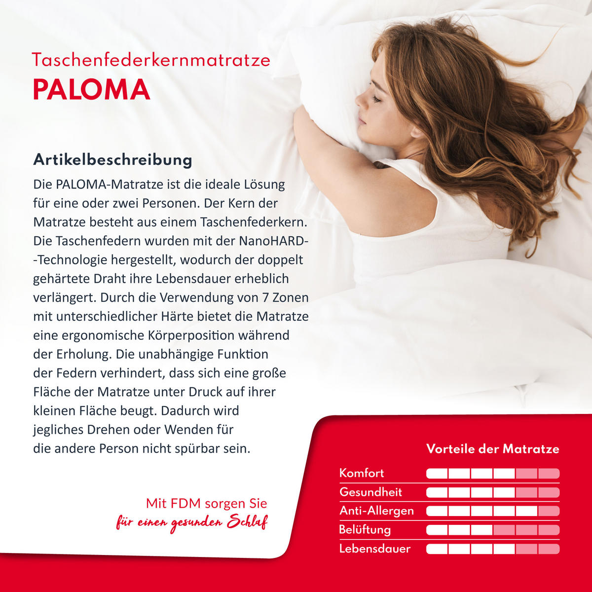 TASCHENFEDERKERNMATRATZE Paloma - Weiß, Textil (180/200cm) - FDM
