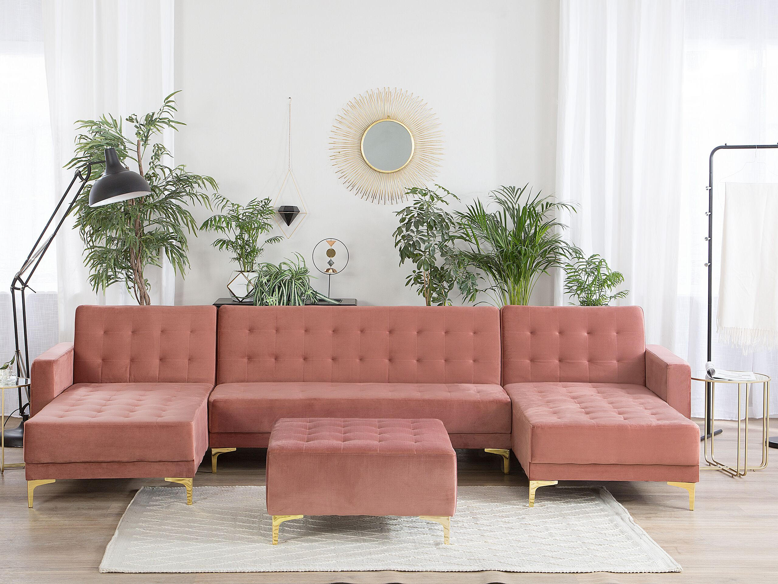 SCHLAFSOFA U-förmig mit Ottomane Samtstoff Rosa Aberdeen - Pink, Textil (348/83/168cm) - Beliani