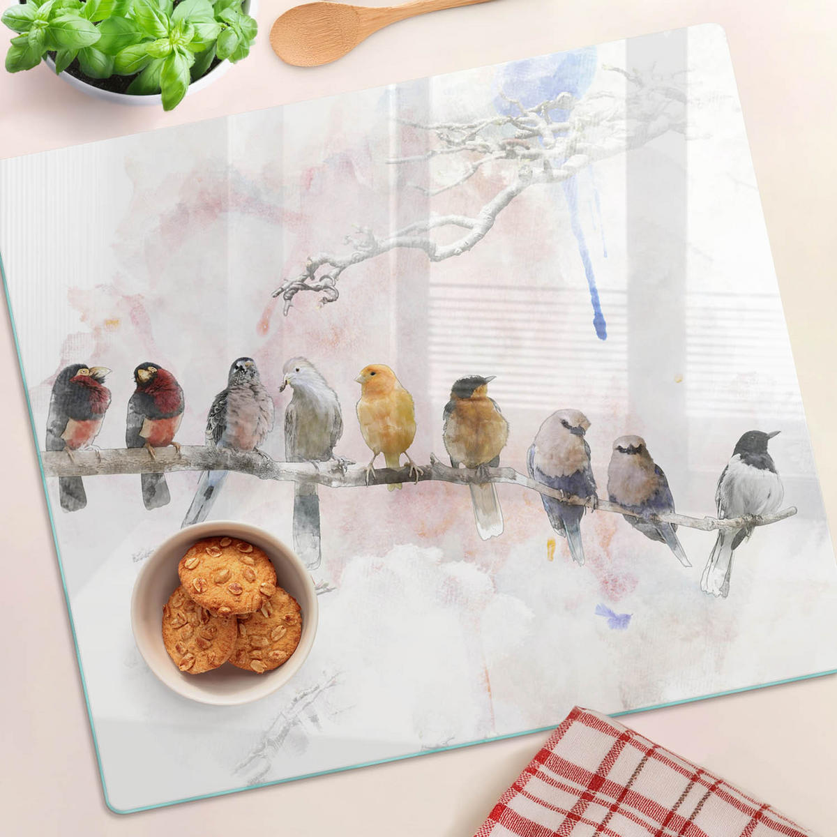 GLASPLATTE 60x52 cm Vögel auf einem Ast - Braun, Glas (60/0.4/52cm) - TULUP