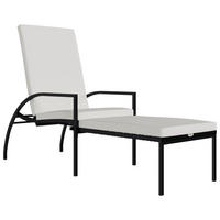 SONNENLIEGE mit Fußhocker PE-Rattan Schwarz - Schwarz, Kunststoff (60/102/195cm) - furnicato