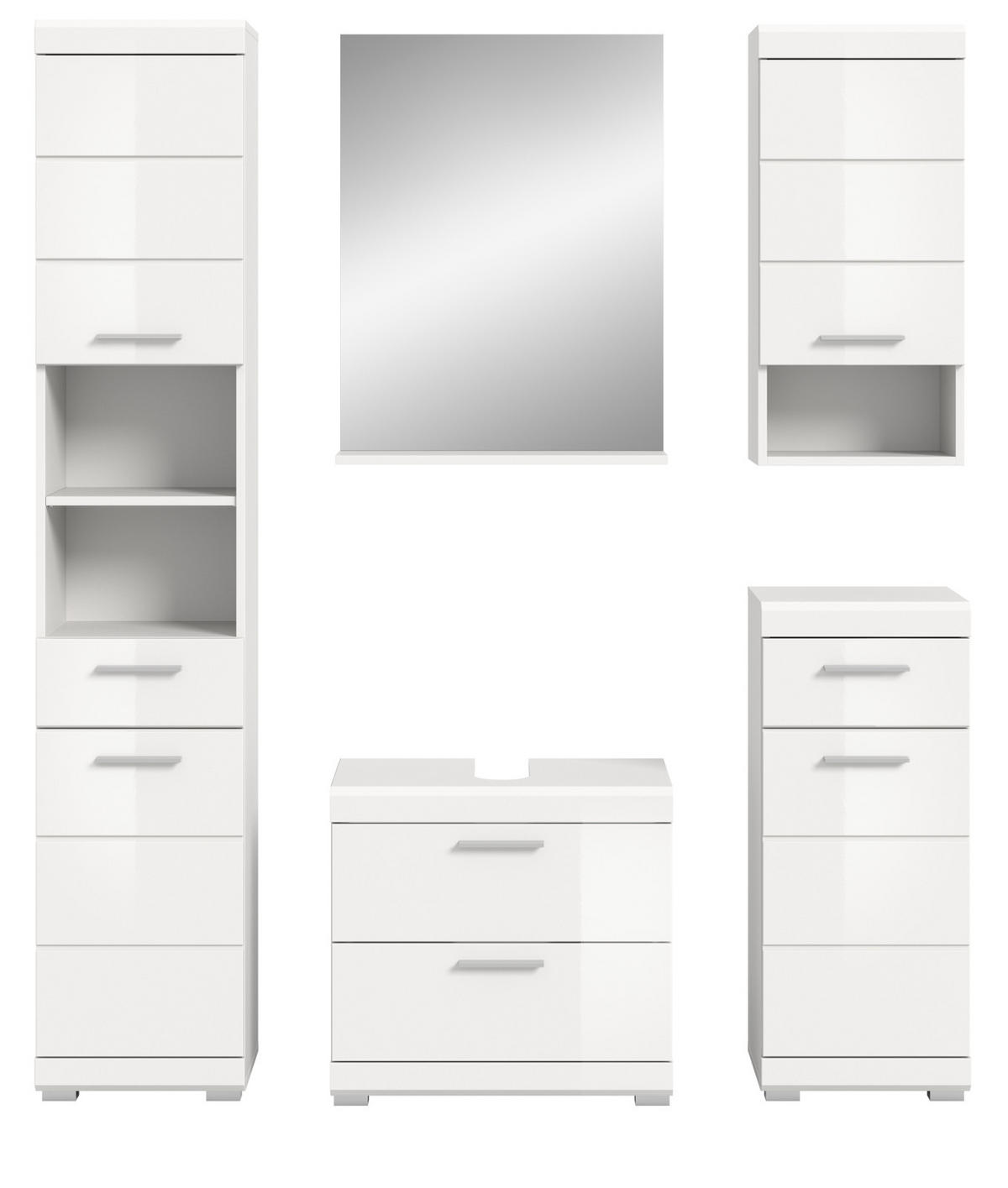 BADMÖBEL-SET weiß Hochglanz 5-teilig 164 cm, Komplettset mit viel Stauraum - Weiß Hochglanz, Glas/Holzwerkstoff (164/191/37cm) - Inn.Furn