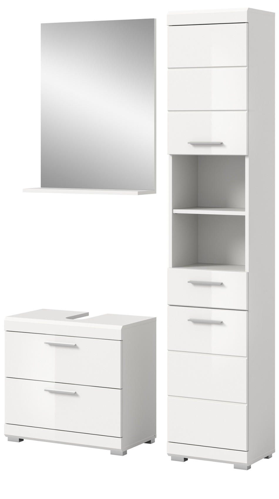 BADMÖBEL-SET weiß Hochglanz 3-teilig 112 cm, Komplettset mit viel Stauraum - Weiß Hochglanz, Glas/Holzwerkstoff (112/191/37cm) - Inn.Furn