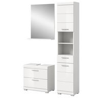 BADMÖBEL-SET weiß Hochglanz 3-teilig 112 cm, Komplettset mit viel Stauraum - Weiß Hochglanz, Glas/Holzwerkstoff (112/191/37cm) - Inn.Furn