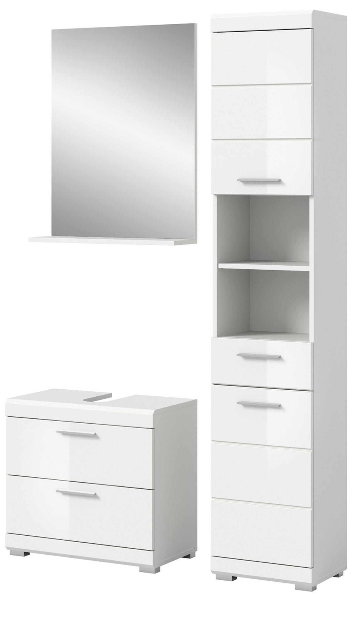 BADMÖBEL-SET weiß Hochglanz 3-teilig 112 cm, Komplettset mit viel Stauraum - Weiß Hochglanz, Glas/Holzwerkstoff (112/191/37cm) - Inn.Furn