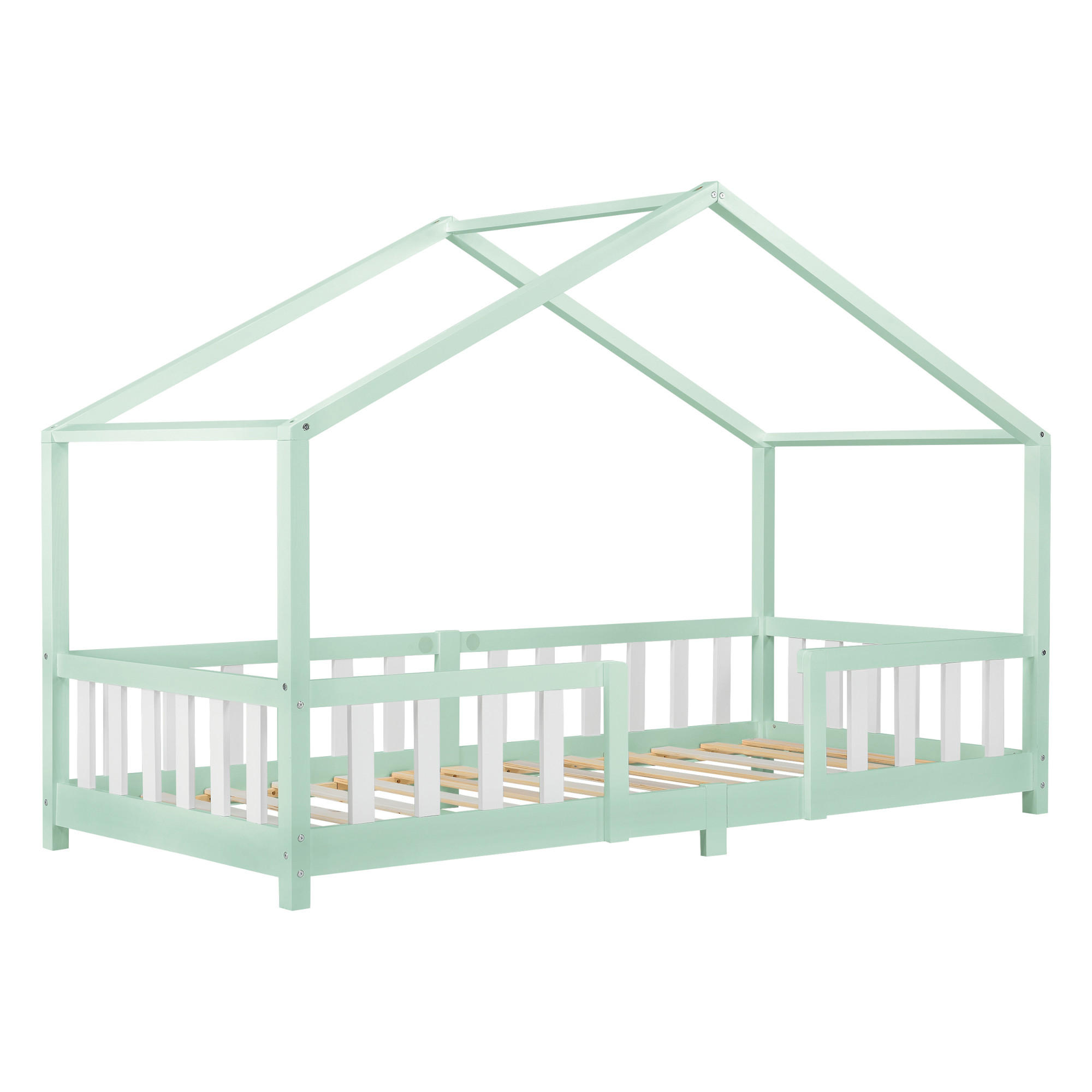 HAUSBETT Treviolo - Weiß/Mintgrün, Holz (90/200cm) - [en.casa]