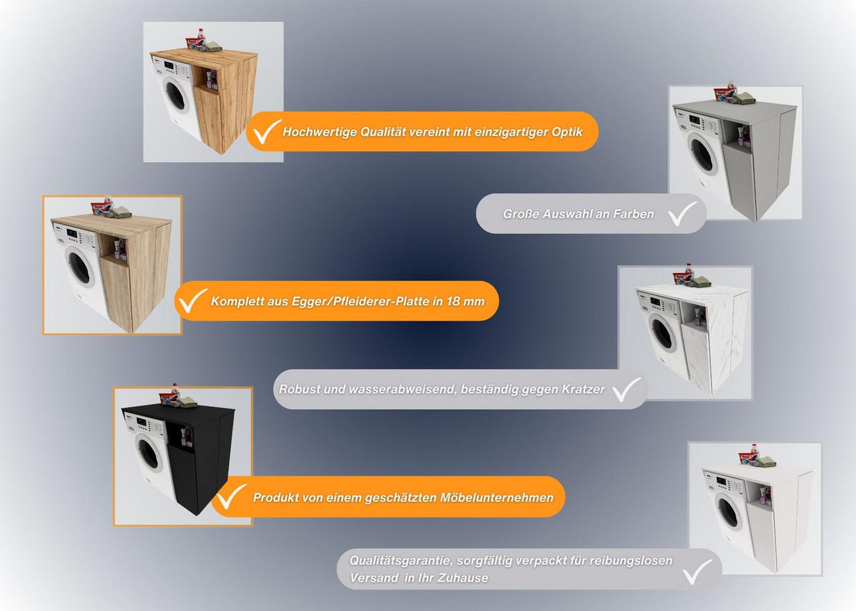 WASCHMASCHINENSCHRANK Überbauschrank mit Fächern – passend für Waschmaschine & Trockner 96/88/62 - Weiß/Grau, Holzwerkstoff (96/88/62cm) - RAUMHIRSCH FURNITURE