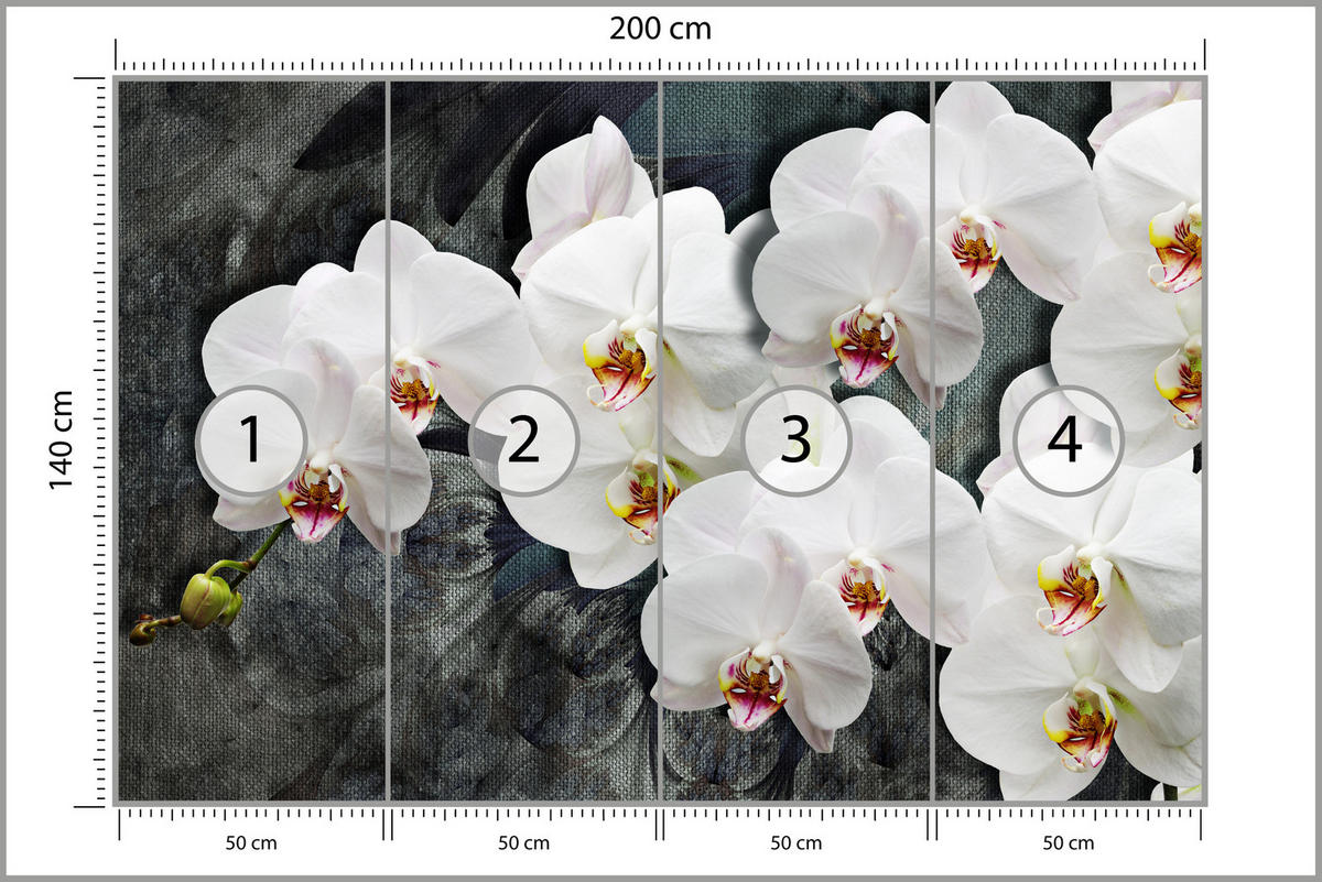 FOTOTAPETA Pre Spálňu Biele Orchidey Rustikálne Pozadie Florálna 200 x 140 cm - sivá/biela, papier (200/140cm) - Muralo