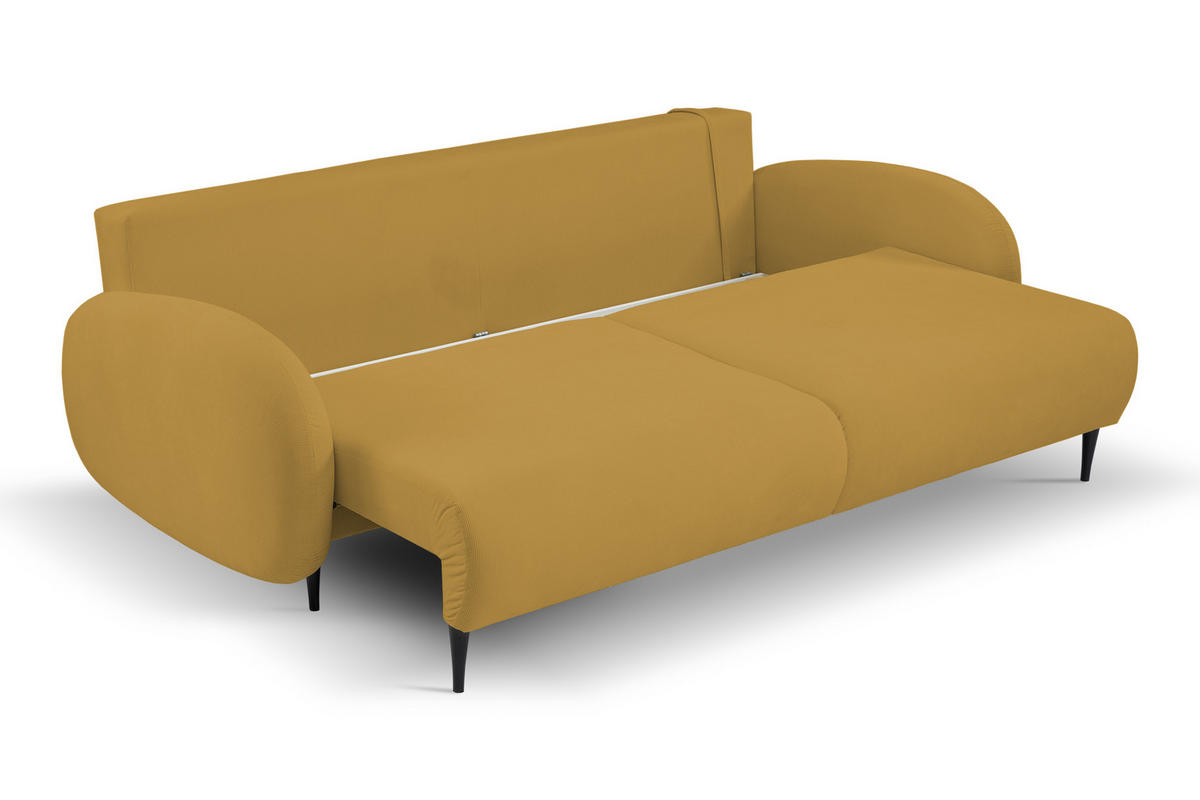 SOFA SOFT RunAgin Mit Schlaffunktion Und Bettkasten, PUR-Schaum, Schwarze Kunststofffüße, lose Rückenkissen, freistehend, 232x109x95 cm Gold-coloured - Goldfarben, Holz/Textil (232/95/109cm) - DomoHome