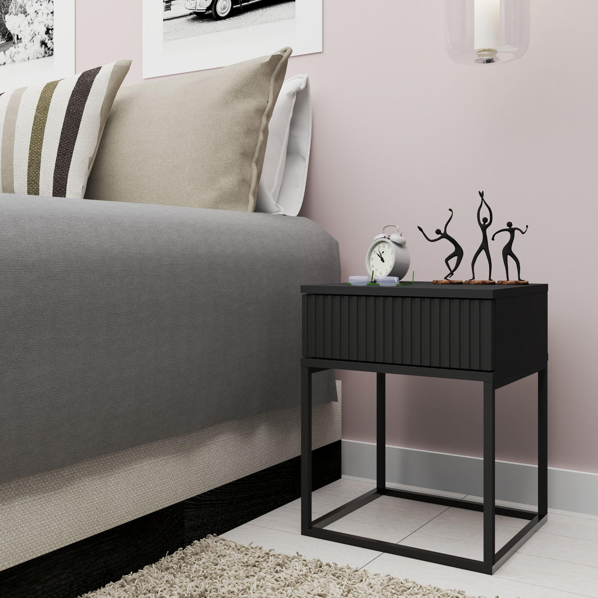 Thumbnail - Konsimo® Nachttisch, Anthrazit, Schwarz, Holzwerkstoff, 40x52x39 cm, Schlafzimmer, Nachttische