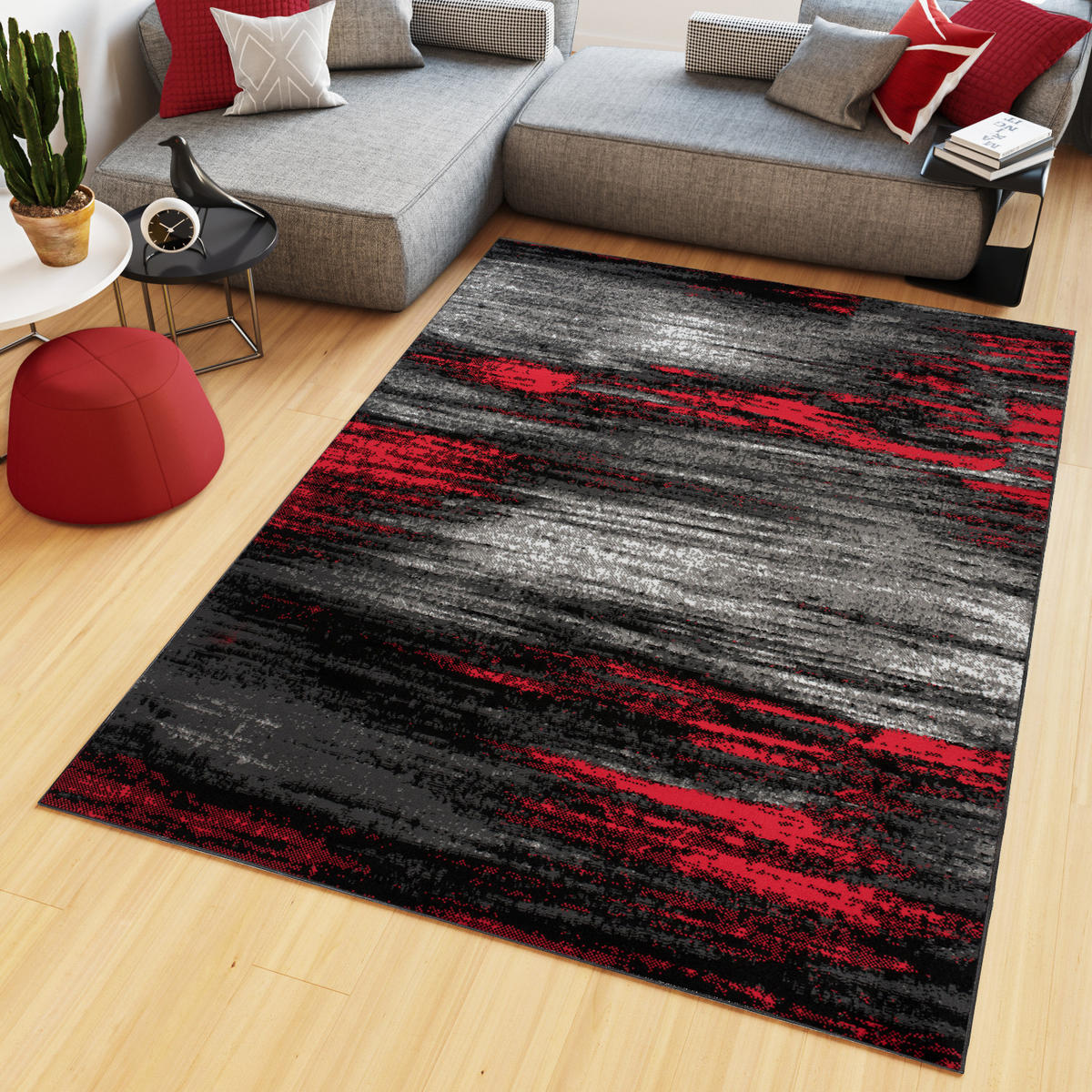 TEPPICH MAYA Rot Verwischt Streifen Meliert 250/300 cm - Rot, Textil (250/300cm) - Tapiso
