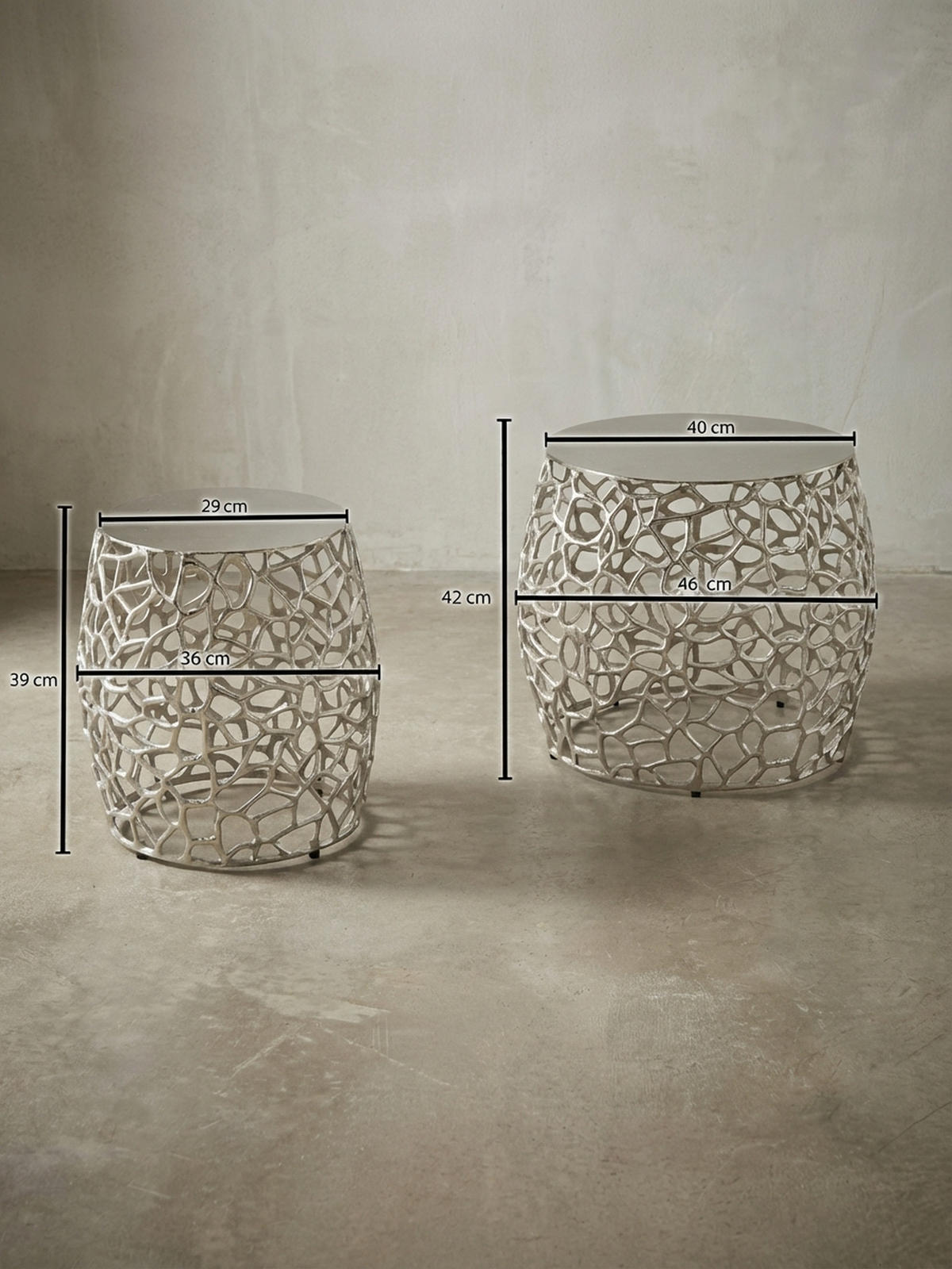 BEISTELLTISCH Set – Silber Aluminium Aststruktur vielseitig einsetzbar - Silberfarben, Metall (46/46/42cm) - KADIMA DESIGN