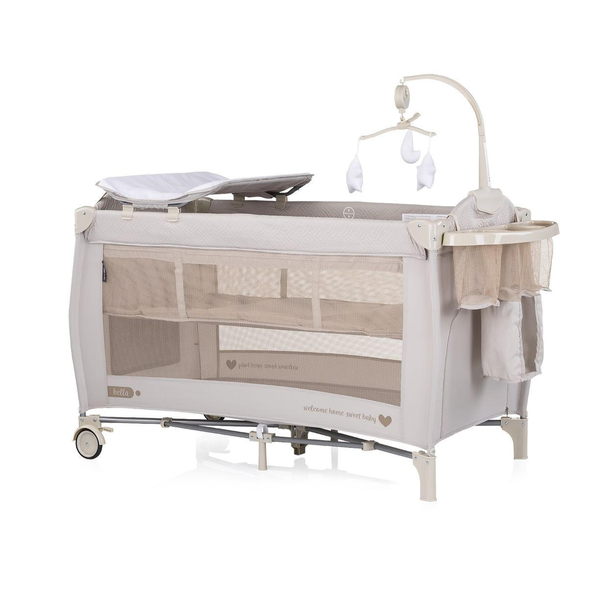 REISEBETT Bella weiss beige 2 Ebenen seitlicher Eingang Musikmobile Wickelauflage - Beige, Kunststoff (60/120cm) - Chipolino