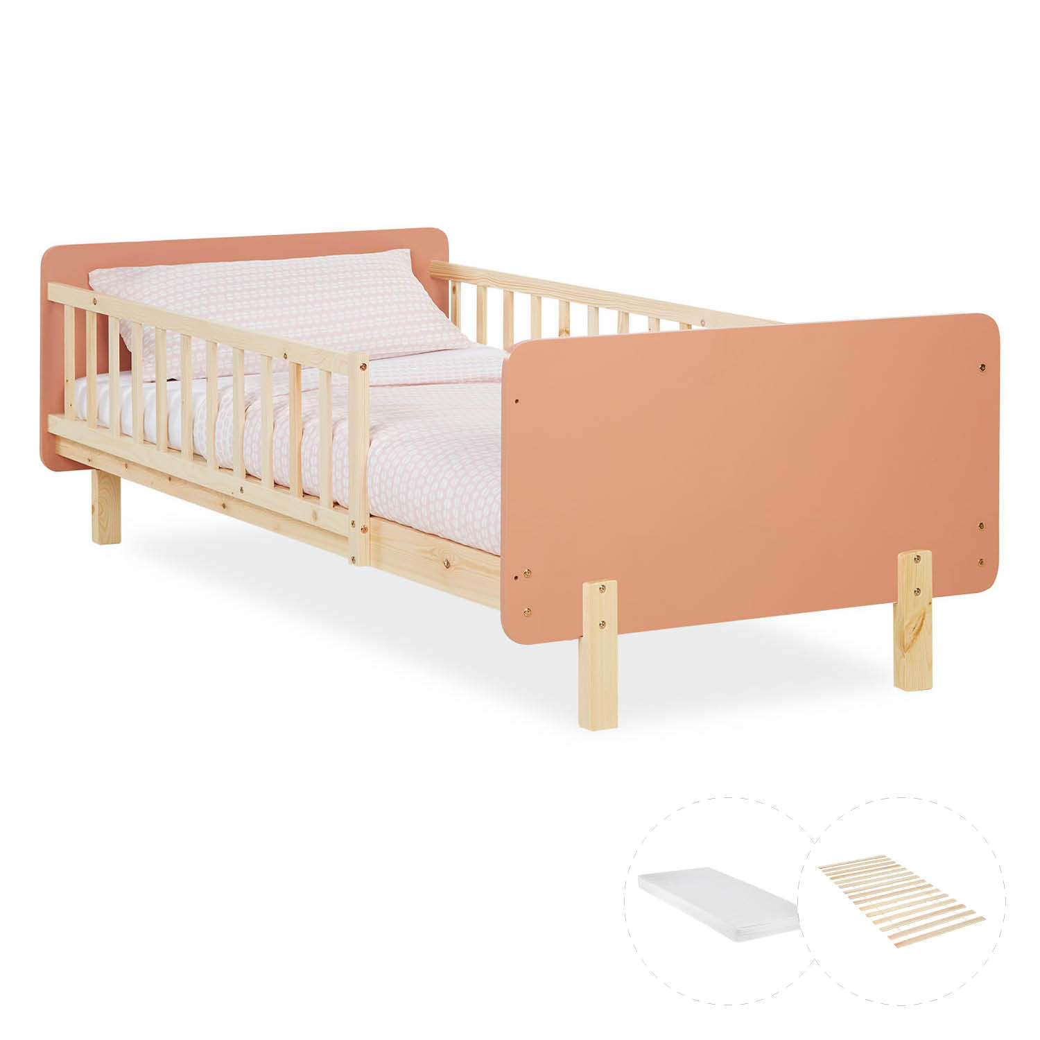 KINDERBETT altrosa 90/200 Lattenrost Matratze Rausfallschutz - Altrosa, Holz (100/67/208cm) - Homestyle4u
