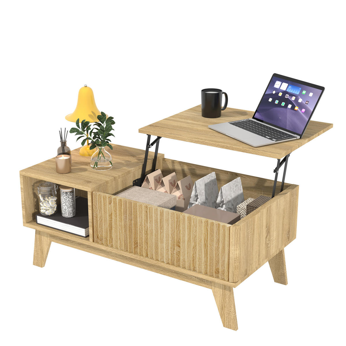 COUCHTISCH höhenverstellbar, holzoptik, mit stauraum - Eichefarben, Holz (95/48/42cm) - SHOPENTRA