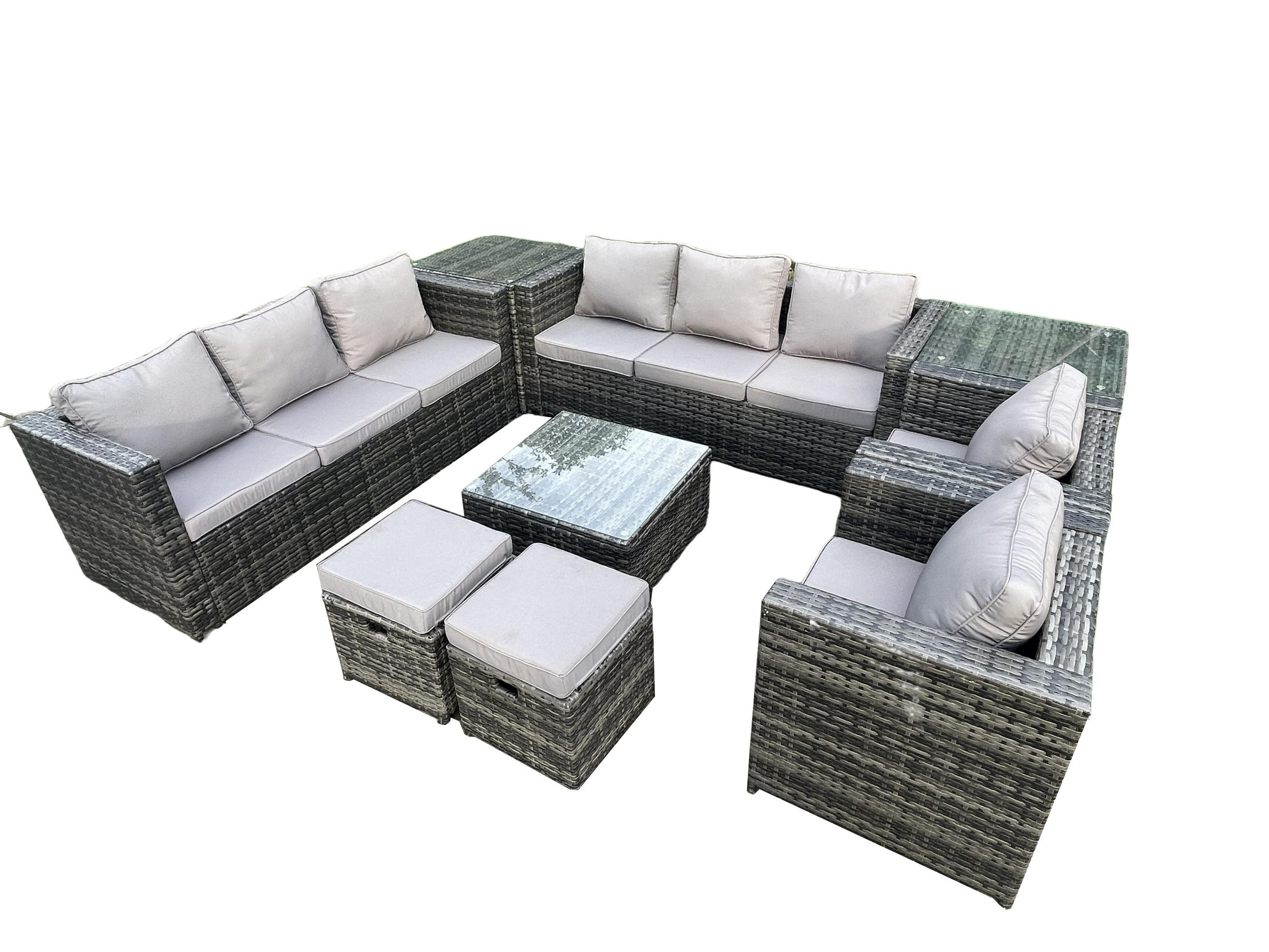 GARTENTISCHGRUPPE Polyrattan 10-Sitzer - Dunkelgrau, Metall - Fimous