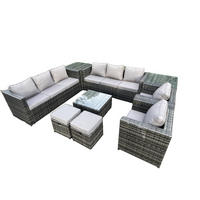 GARTENTISCHGRUPPE Polyrattan 10-Sitzer - Dunkelgrau, Metall - Fimous