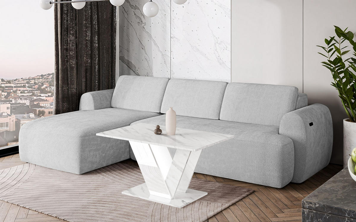 COUCHTISCH 100 cm Weiß Marmor-Optik - Weiß, Holzwerkstoff (60/100/55cm) - Home Collective