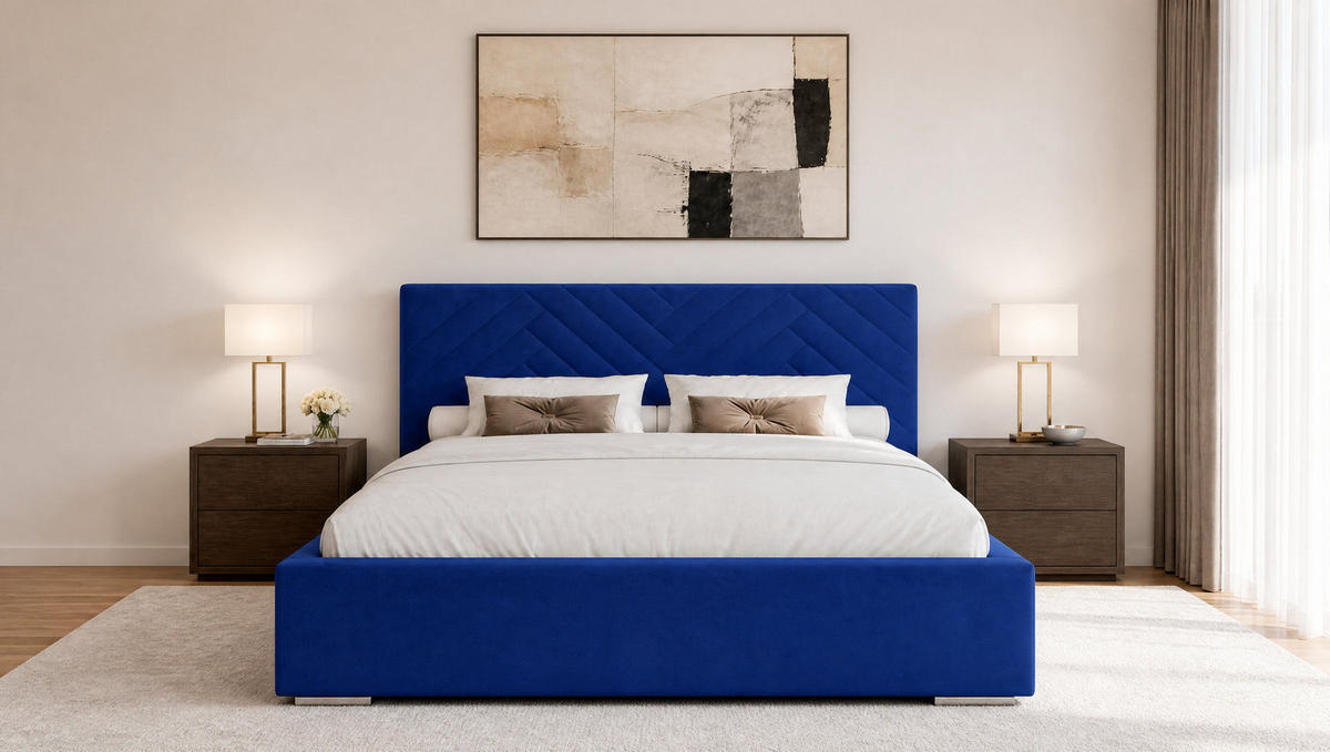 POLSTERBETT 180x200 cm AURA, Doppelbett mit Bettkasten und Lattenrost aus Holz, Velourstoff: Dunkelblau - Dunkelblau, Holz/Kunststoff (180/200cm) - Marpur