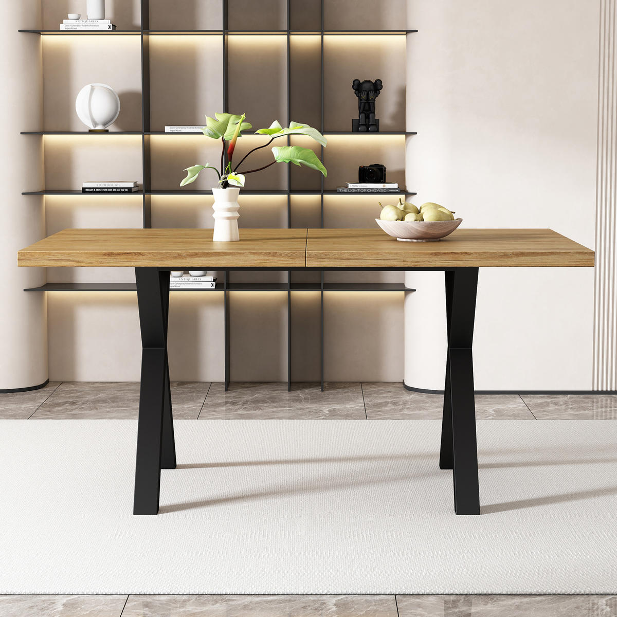 ESSTISCH 140/76/80 cm Eiche aus MDF und Metall mit Kreuzbeinen - Eichefarben, Holzwerkstoff (140/80/76cm) - OKMYHOME