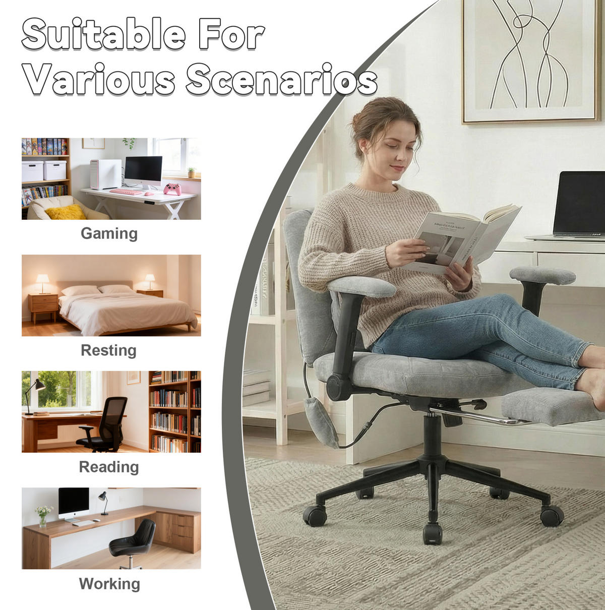 BÜROSTUHL in Grau 55x80x86 cm mit verstellbarer Lendenstütze und Rollen - Grau, Textil (80/86/55cm) - IVMEU