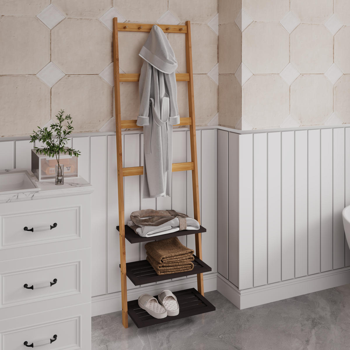 HOCHSCHRANK mit 2 offenen Fächern Bambus Natur - Braun, Holzwerkstoff (28.5/183/52cm) - Beauniv