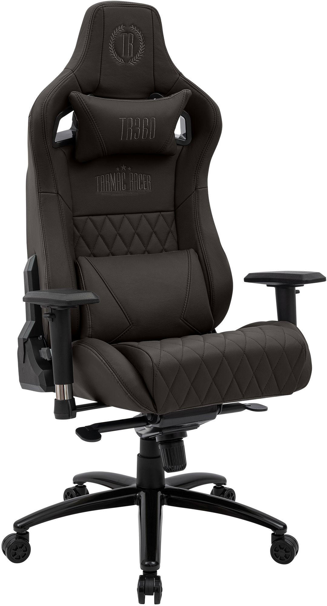 GAMINGSTUHL Echtleder braun - Schwarz/Braun, Leder/Metall (70/133/64cm) - CLP